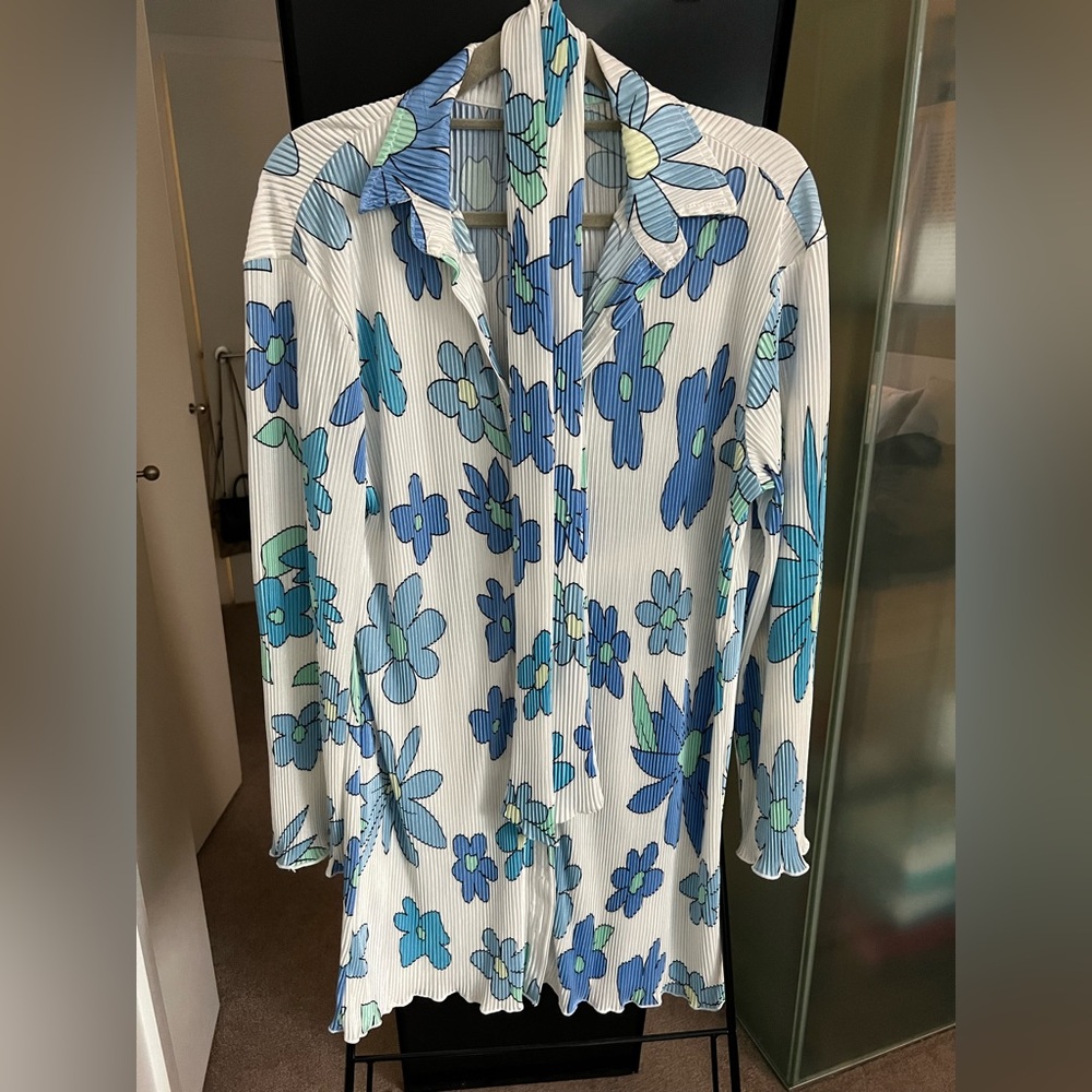 Floral Blue and Green Shirt Dress